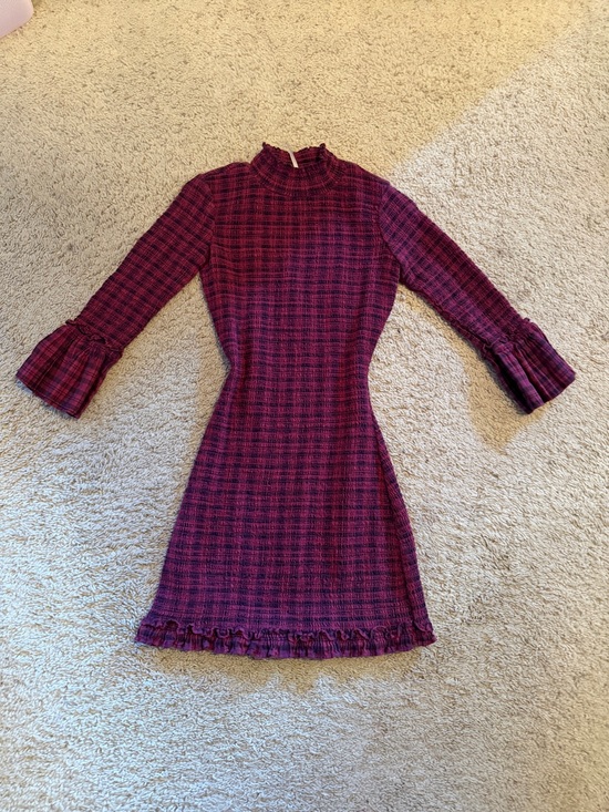 Free People Dresses & Skirts - Free People autumn chill plaid mini dress peplum sleeve women's xs